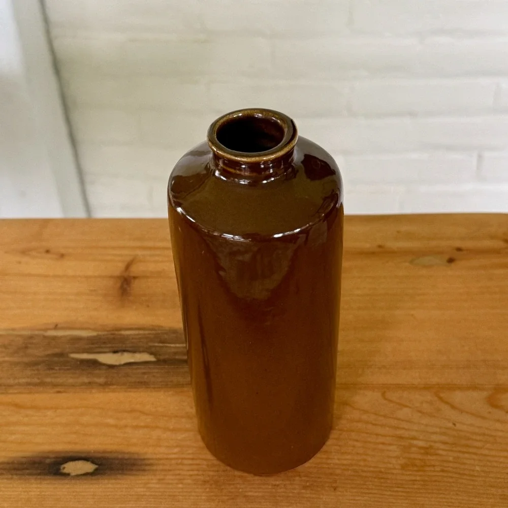 Artisan Brown Glazed Ceramic Bud Vase Minimalist Cylindrical Studio Pottery